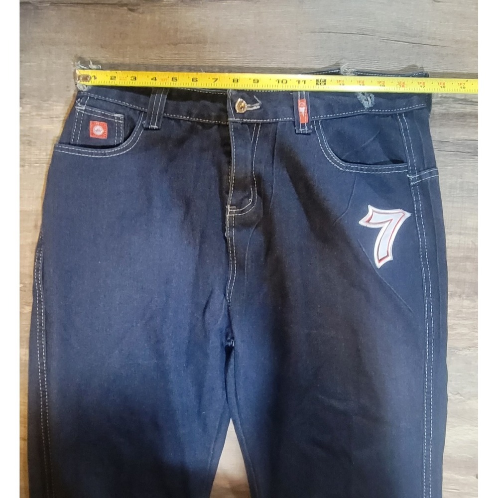 JNCO Lucky 7 Dice Jeans 34x26 Blue Denim Mid Rise Baggy Skater Y2K Rare Stretch - Picture 14 of 16